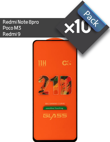 پک 10 عددی گلس گوشی شیائومی مناسب برای Note 8pro،Poco M3،Redmi 9 فول چسب 21D