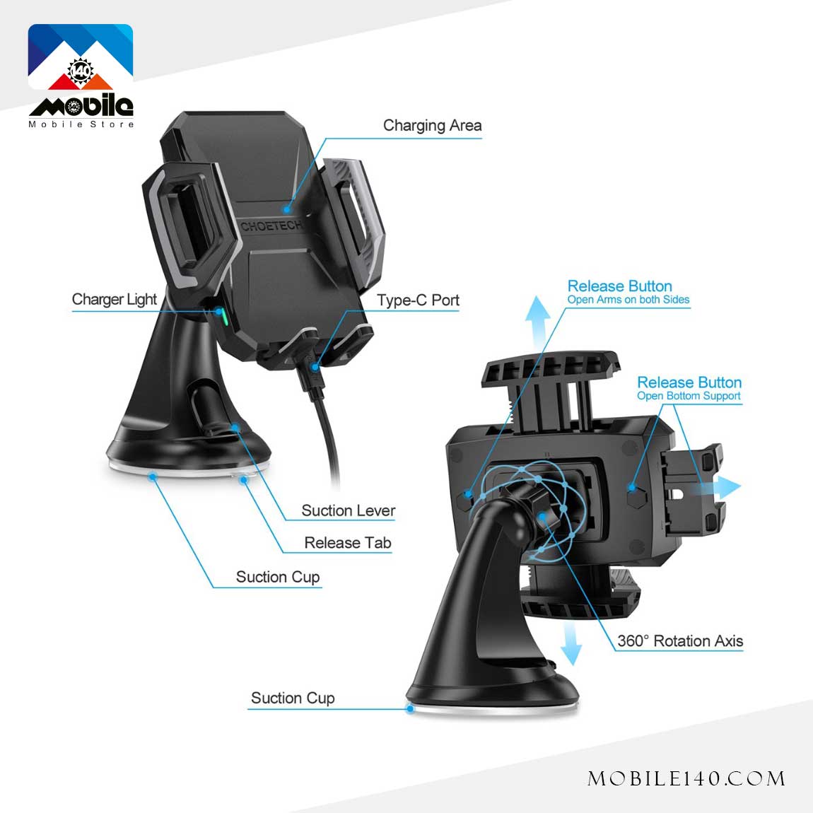 Choetech Fast Wireless Car Charger 1