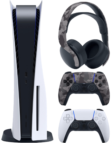 کنسول بازی سونی مدل PlayStation 5 Standard به‌همراه هدست بی‌سیم Pulse 3D ارتشی و دسته بازی بی‌سیم DualSense مدل ارتشی