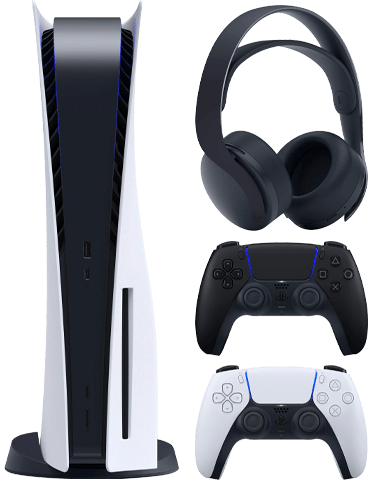 کنسول بازی سونی مدل PlayStation 5 Standard به‌همراه دسته بازی بی‌سیم DualSense مدل MidNight Black و  هدست بی‌سیم Pulse 3D پلی‌استیشن 5 رنگ مشکی