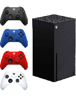 کنسول بازی مایکروسافت مدل Xbox Series X به‌همراه کنترلر بازی Xbox مدل Carbon Black،کنترلر بازی Xbox مدل Robot White، کنترلر بازی Xbox مدل Shock Blue، کنترلر بازی Xbox مدل Pulse Red