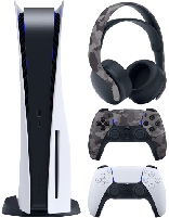 کنسول بازی سونی مدل PlayStation 5 Standard به‌همراه هدست بی‌سیم Pulse 3D ارتشی و دسته بازی بی‌سیم DualSense مدل ارتشی